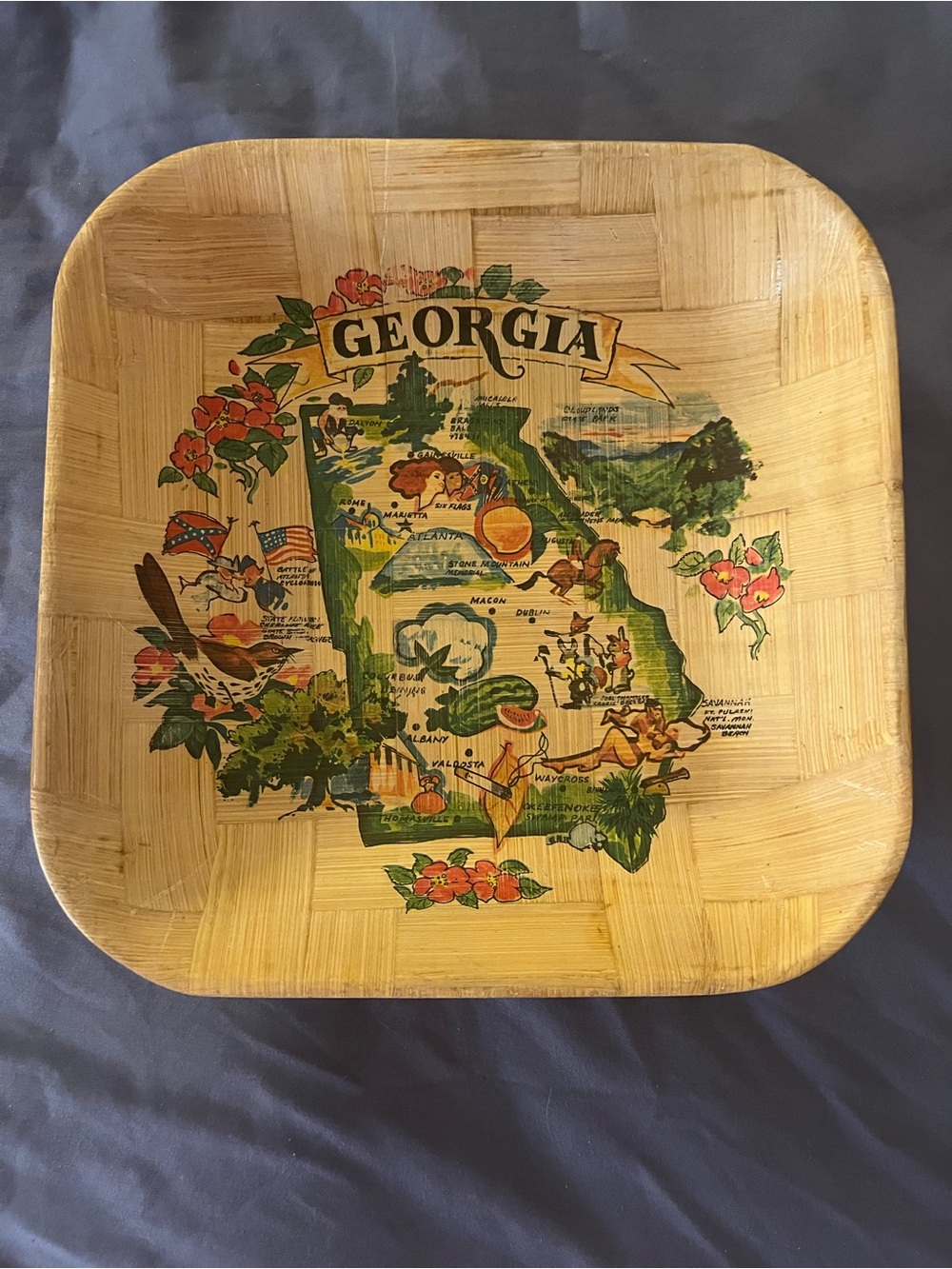 Vintage Georgia souvenir bamboo tray
